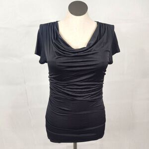 3/$25 Serena Williams Signature Statement Black Ruched Draped Top Sz M